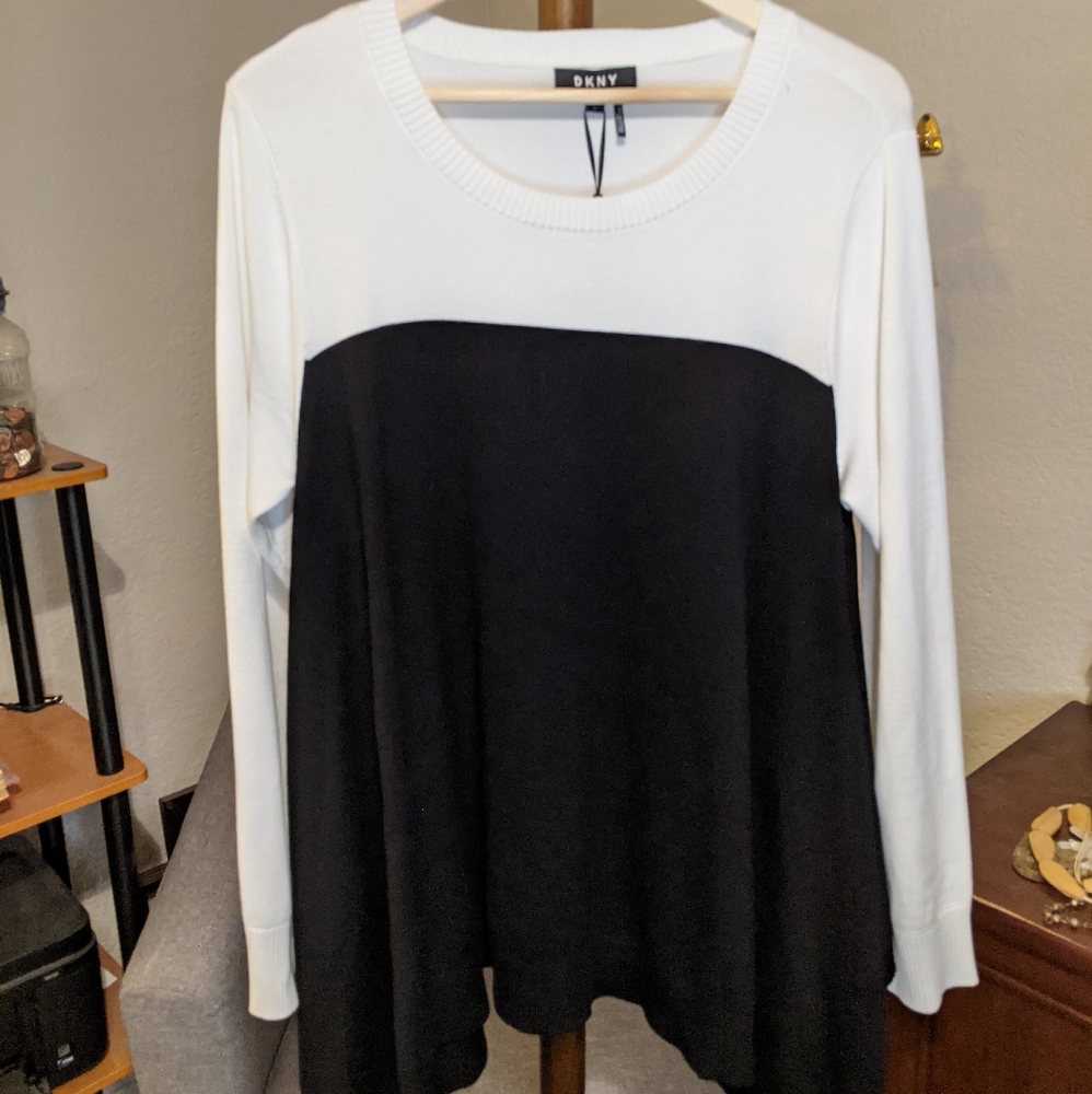 DKNY Long Black and White Sweater